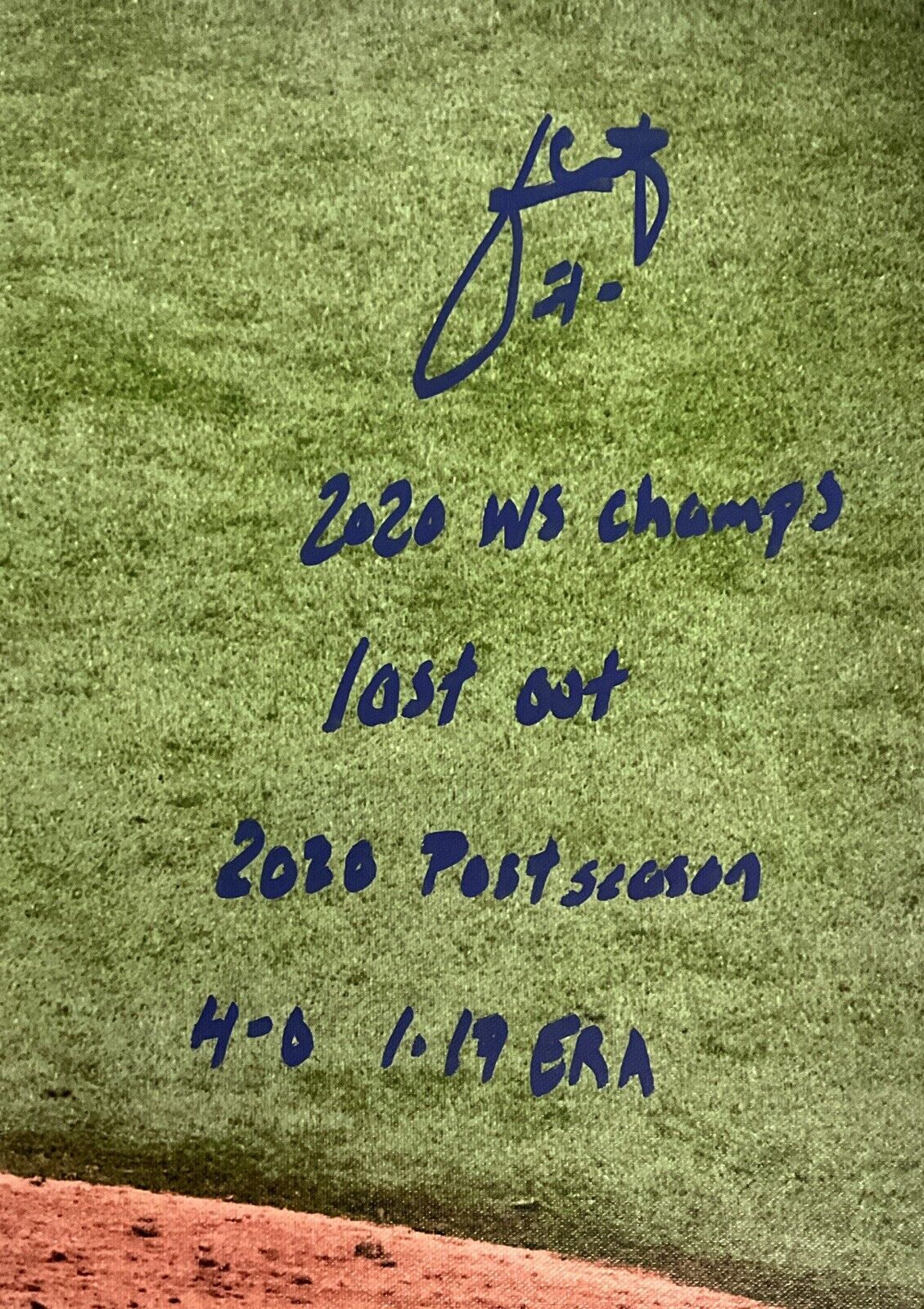 4/7 JULIO URIAS DODGERS SIGNED 22X32 CANVAS "2020 WS CHAMPS, LAST OUT" INS BAS