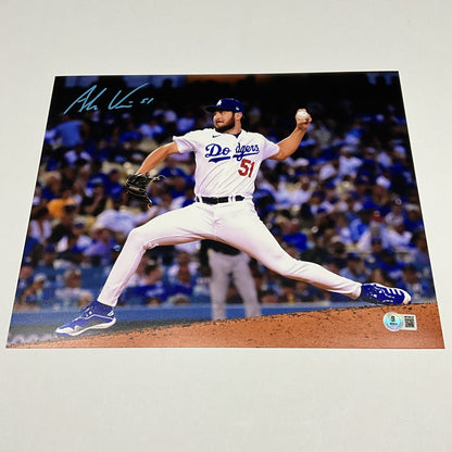ALEX VESIA DODGERS 2024 WS CHAMPION SIGNED 11X14 PITCHING PHOTO BAS