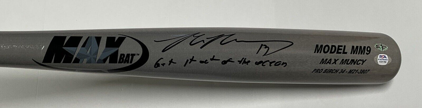 MAX MUNCY DODGERS SIGNED MAXBAT MODEL BAT "GET IT OUT OF THE OCEAN" PSA 1C01780