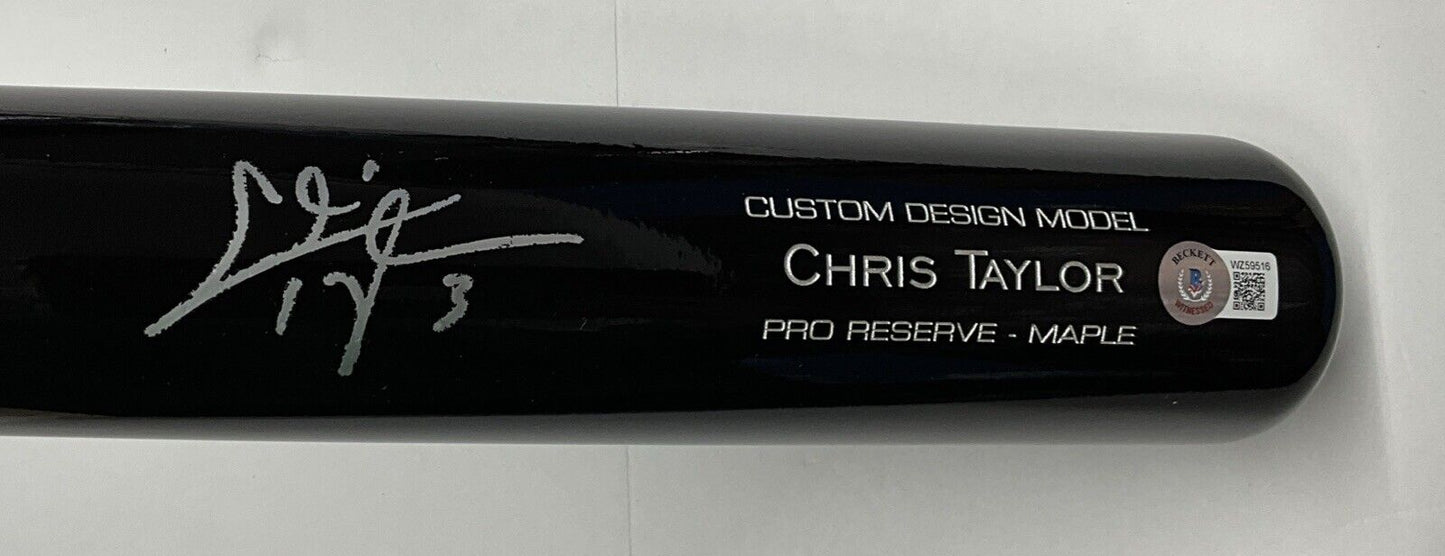 CHRIS TAYLOR DODGERS SIGNED VICTUS GAME MODEL CUSTOM BLACK BAT BAS ITP WZ59516