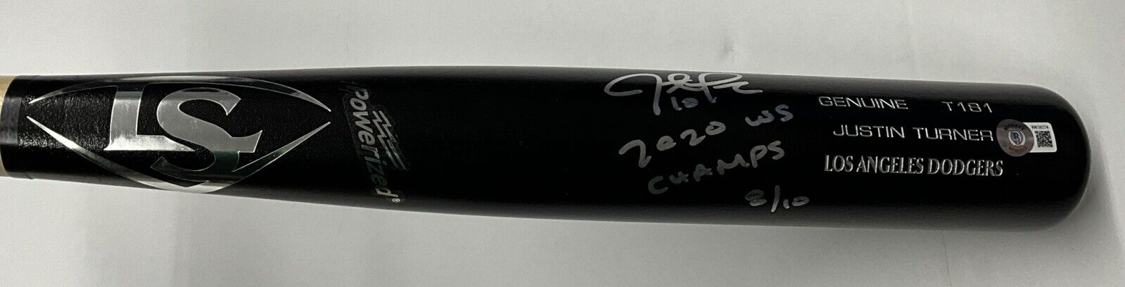 8/10 S JUSTIN TURNER DODGERS SIGNED LOUISVILLE SLUGGER BAT "2020 WS CHAMPS" BAS