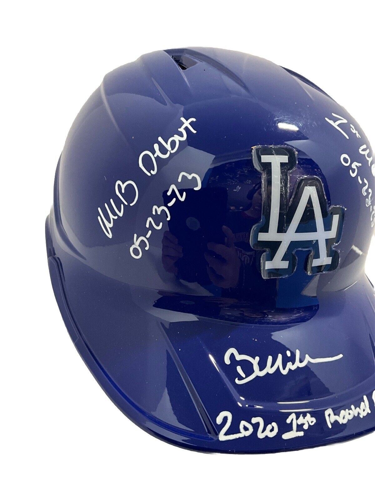 1/3 BOBBY MILLER SIGNED DODGERS FULL HELMET "MLB DEBUT, 1ST WIN, 1ST PICK" PSA