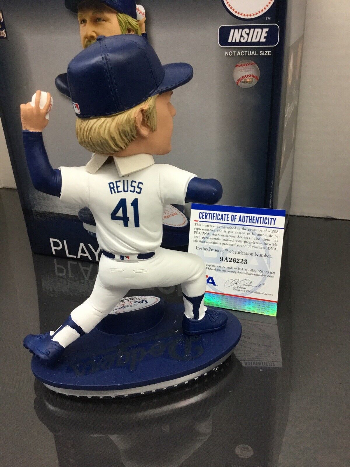 JERRY REUSS DODGERS SIGNED 1980 ALLSTAR GAME FOCO BOBBLEHEAD '81 WS CHAMPS" PSA