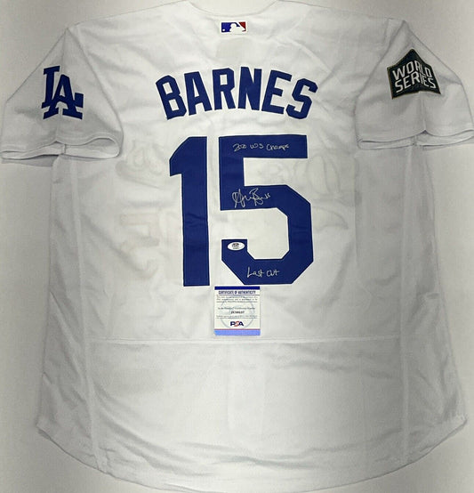 AUSTIN BARNES SIGNED 2020 WS JERSEY "2020 WS CHAMPS LAST OUT" PSA 2C59537