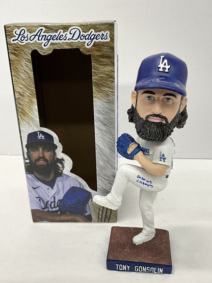 TONY GONSOLIN SIGNED DODGERS SGA BOBBLEHEAD "2020 WS CHAMPS" INSCRIP PSA 2C60241