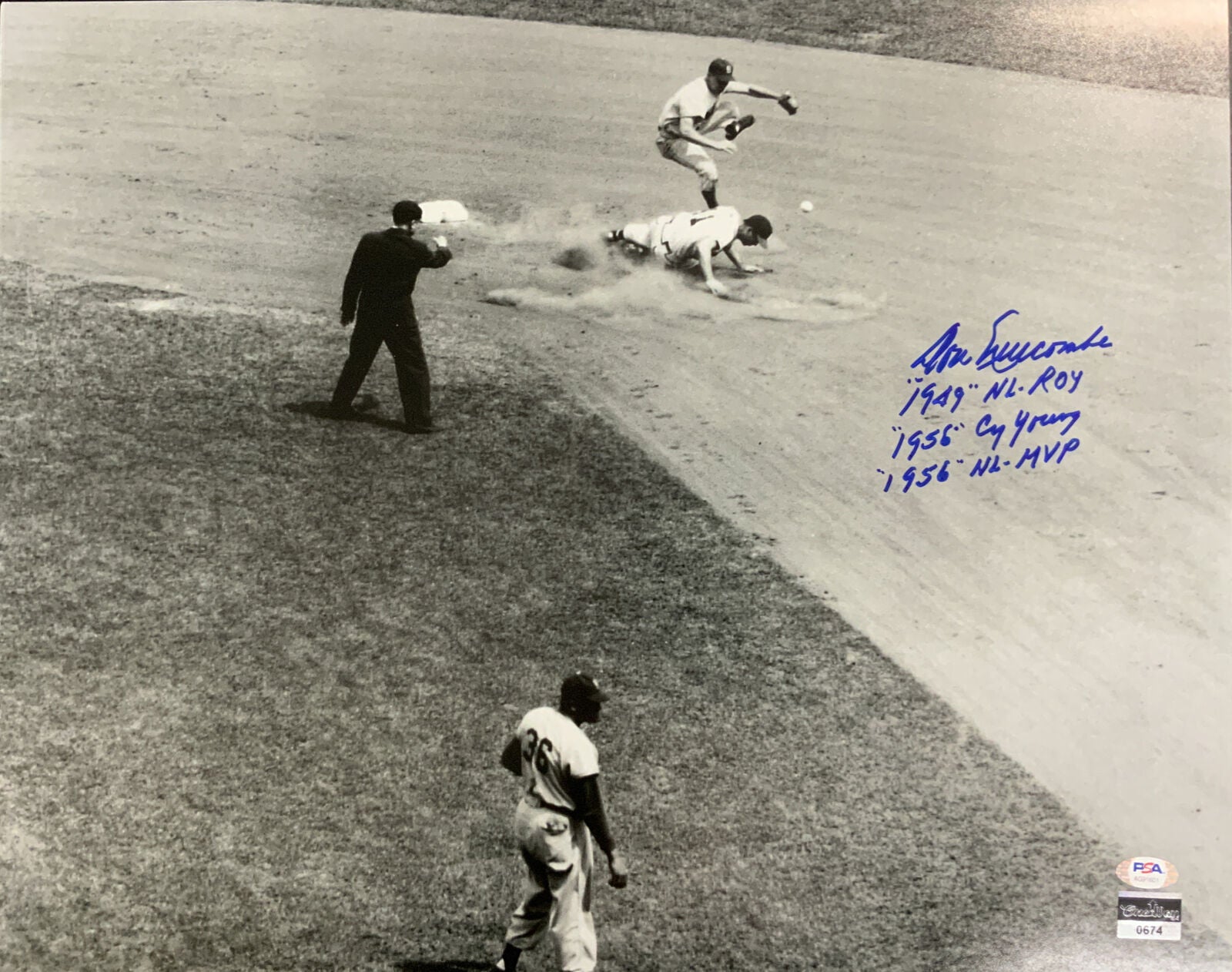  DODGERS DON NEWCOMBE SIGNED 16X20 PHOTO "49 NL ROY, 56 CY YOUNG 56 NL MVP " PSA