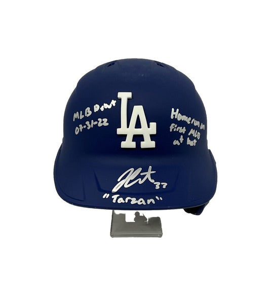 JAMES OUTMAN SIGNED DODGERS FULL SIZE HELMET "MLB DEBUT, 1ST HR" PSA RG51293