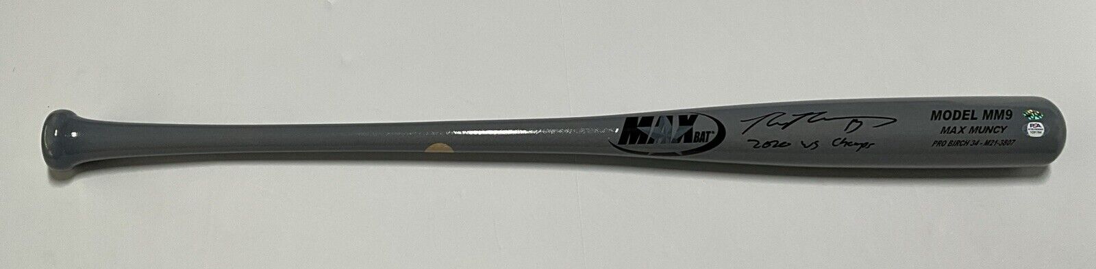 MAX MUNCY DODGERS SIGNED MAXBAT GAME MODEL BAT "2020 WS CHAMPS" INSC PSA 1C01764