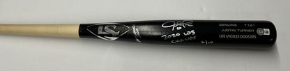 2/10 S JUSTIN TURNER DODGERS SIGNED LOUISVILLE SLUGGER BAT "2020 WS CHAMPS" BAS