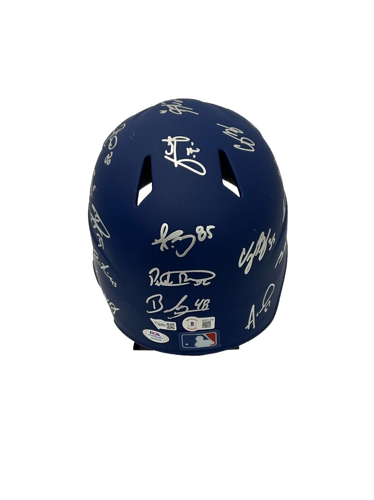 DODGERS 2020 WORLD SERIES CHAMPION FULL TEAM SIGNED HELMET 29 AUTOS PSA 9A26528