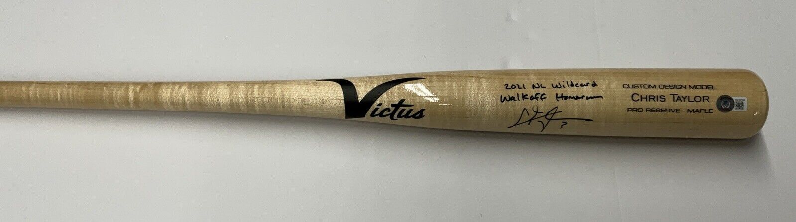 CHRIS TAYLOR DODGERS SIGNED VICTUS BAT "2021 NL WILDCARD WALK0FF HR" BAS WZ59564