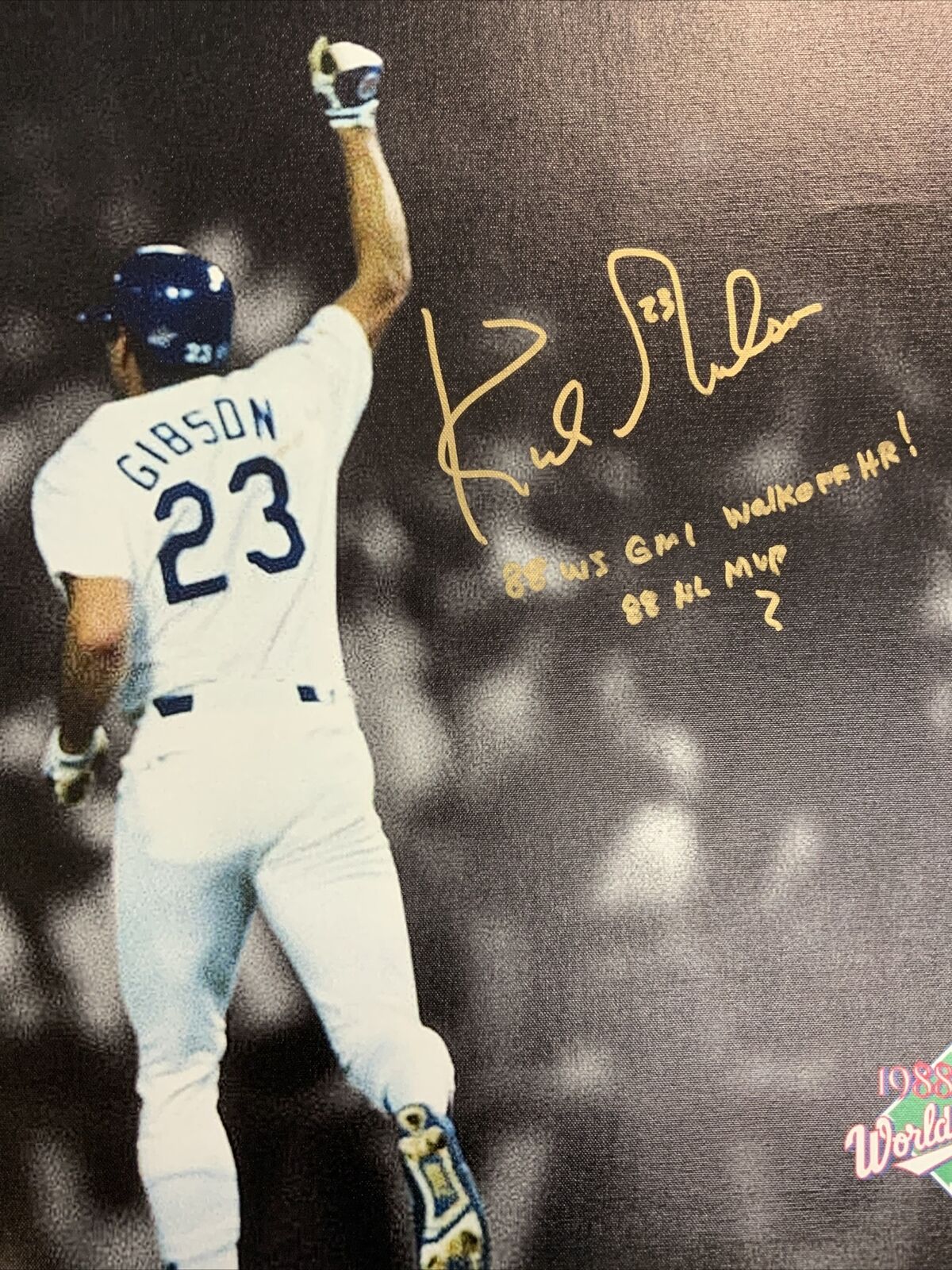 KIRK GIBSON DODGERS SIGNED 22X32 CANVAS "88 WS GM 1 WALK OFF HR MVP" PSA AI33525