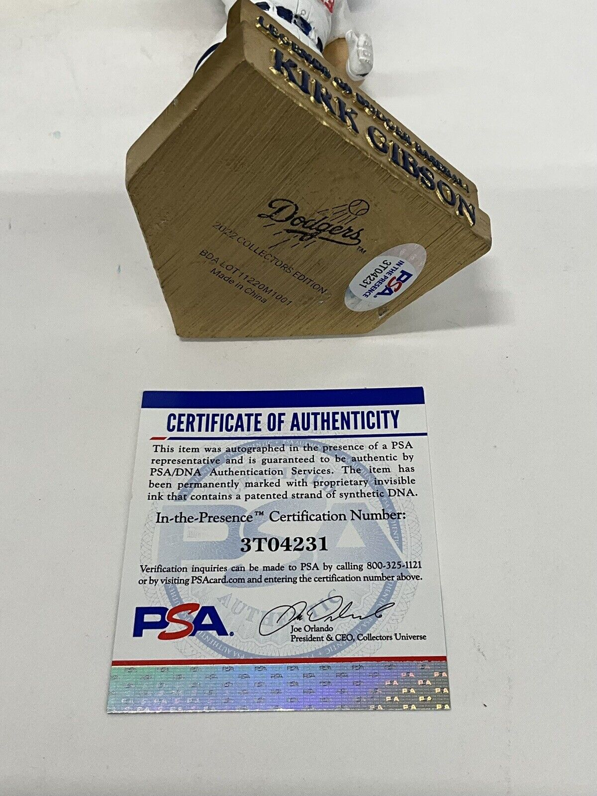 KIRK GIBSON DODGERS SIGNED 2019 SGA BOBBLEHEAD "88 WS WALK OFF HR" PSA 3T04231