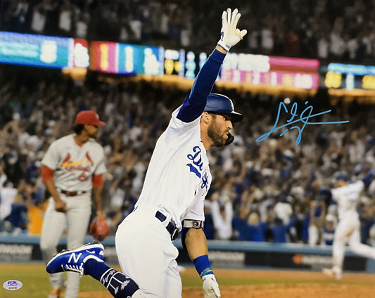 CHRIS TAYLOR DODGERS SIGNED 16X20 2021 WILD CARD WALK OFF HOMERUN PHOTO BLUE PSA