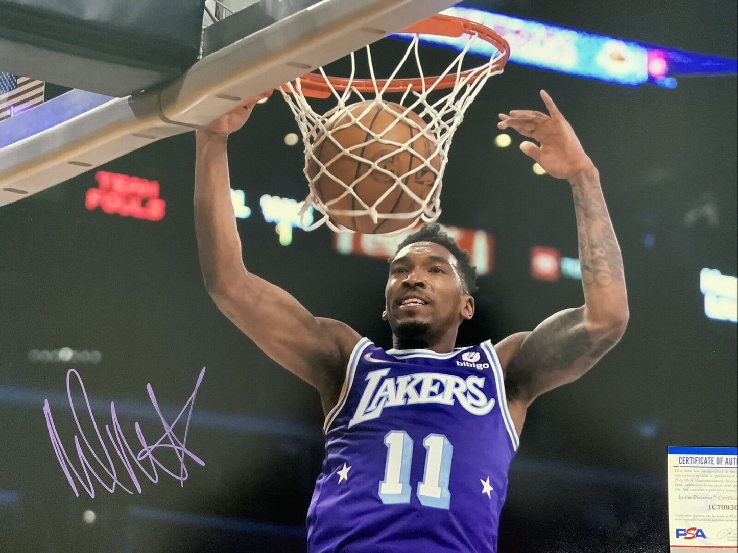 MALIK MONK LAKERS SIGNED 16X20 DUNK PURPLE JERSEY PHOTO PSA ITP AUTHENTICATED