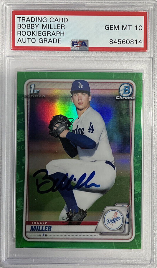 BOBBY MILLER DODGERS SIGNED 1ST BOWMAN GREEN 46/99 PSA 84560814 GEM MT 10 AUTO