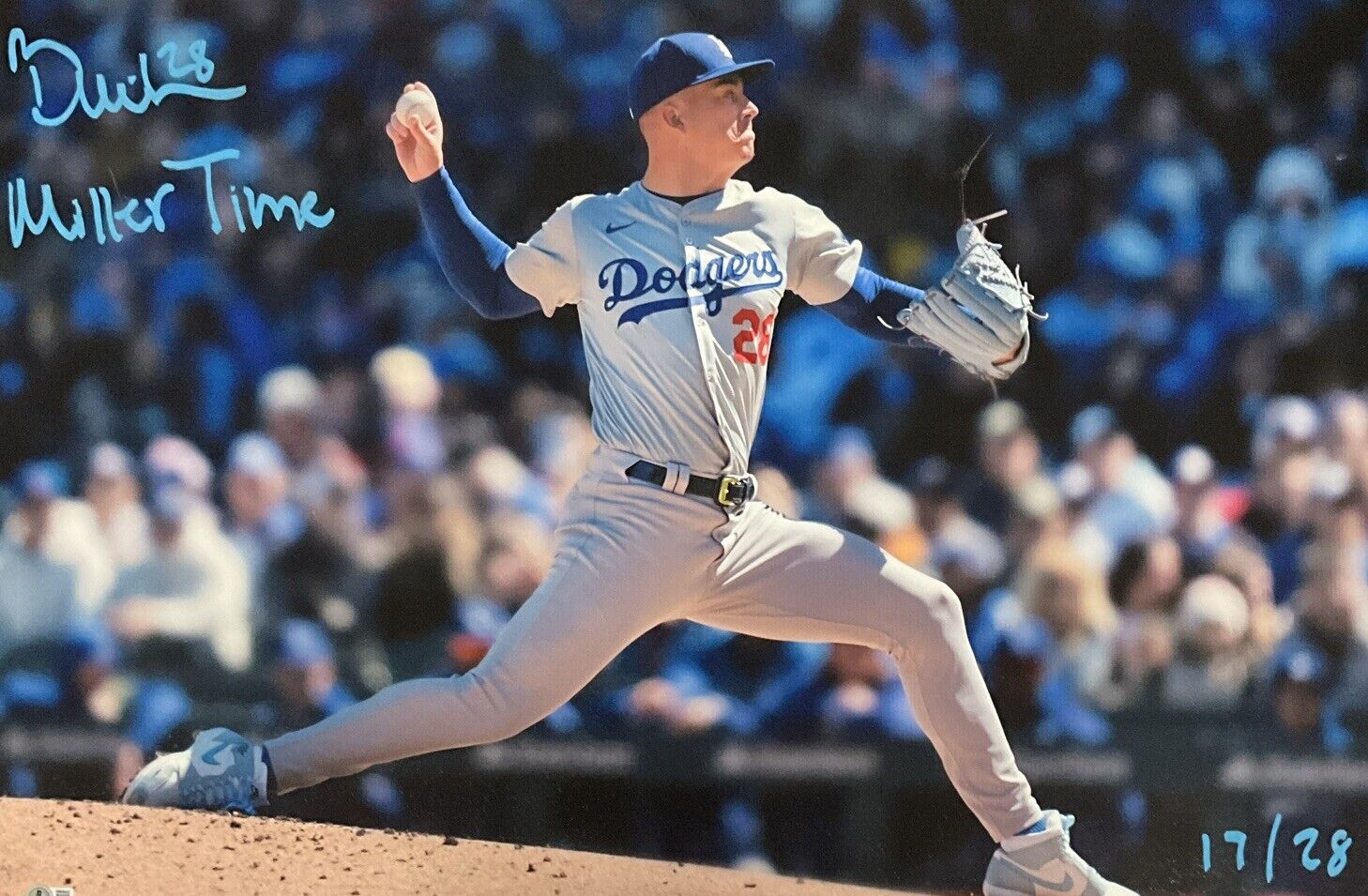 17/28 BOBBY MILLER DODGERS SIGNED 20X30 CANVAS PRINT "MILLER TIME" BECKETT ITP