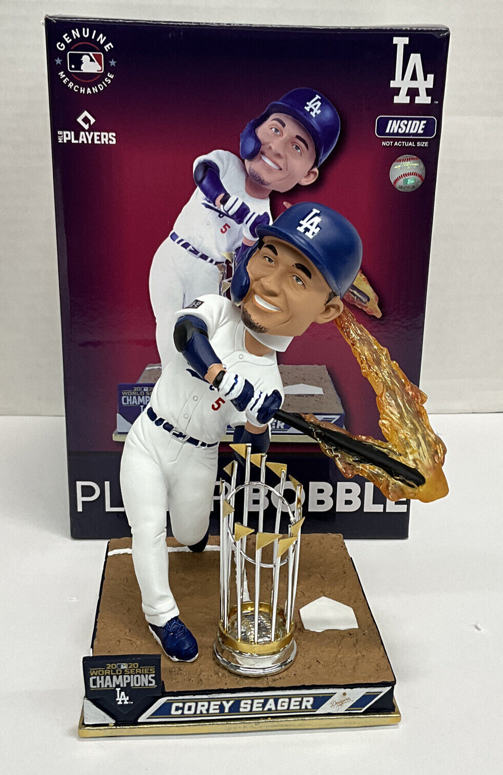 COREY SEAGER DODGERS SIGNED FOCO 2020 WORLD SERIES FLAME BOBBLEHEAD JSA AC02195