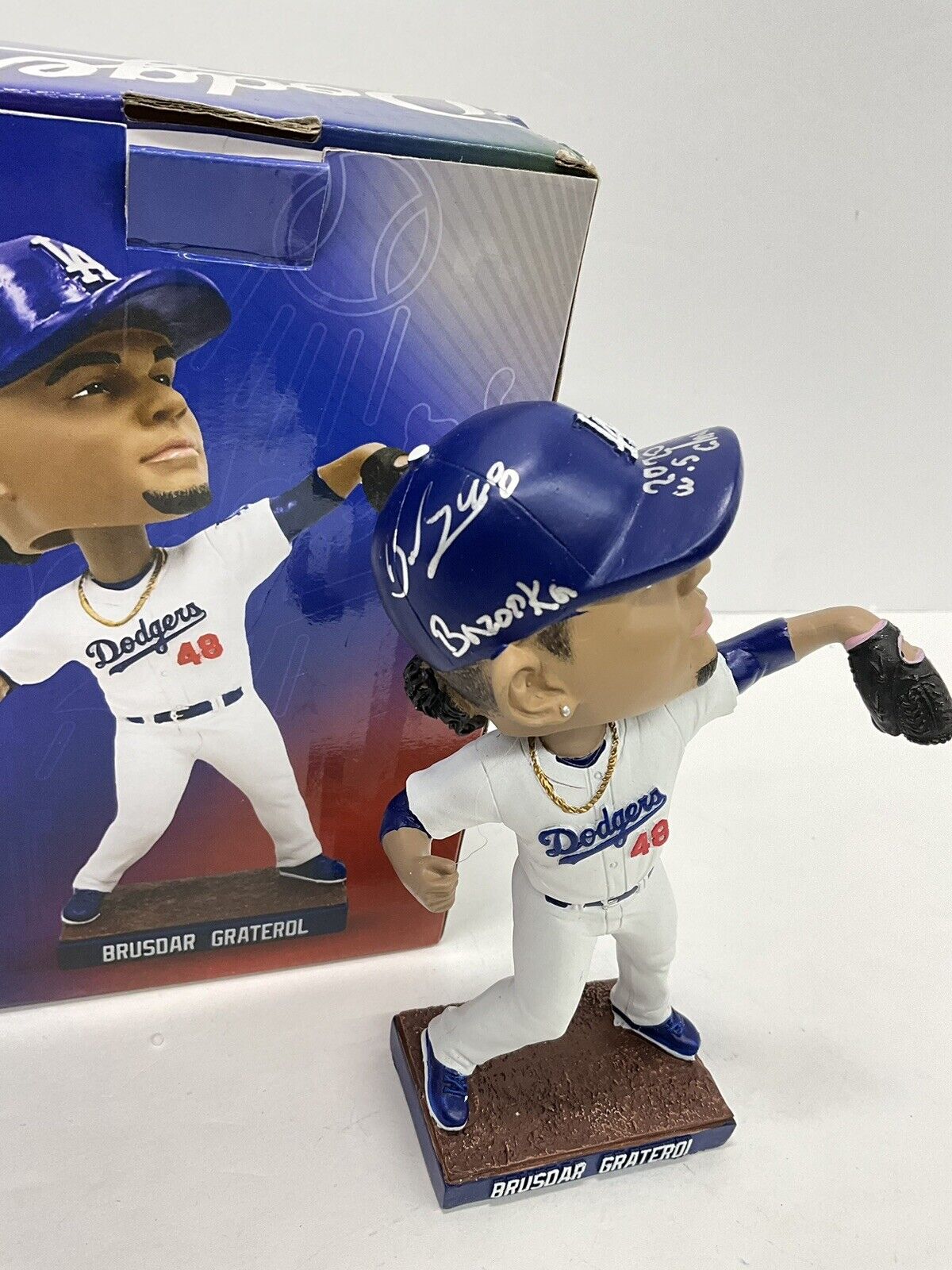 BRUSDAR GRATEROL SIGNED DODGERS BOBBLEHEAD "2020 WS CHAMPS, BAZOOKA" PSA 3C24655