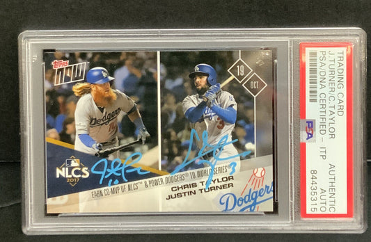 JUSTIN TURNER & CHRIS TAYLOR SIGNED 2017 NLCS CO-MVP TOPPS NOW CARD PSA 84435315