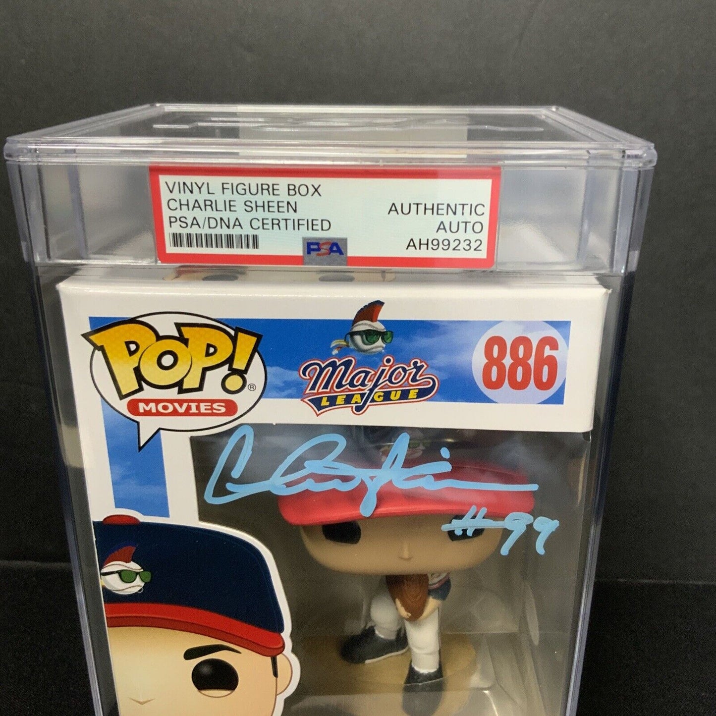 CHARLIE SHEEN SIGNED "RICKY VAUGHN" FUNKO POP  PSA SLABBED  AH99232