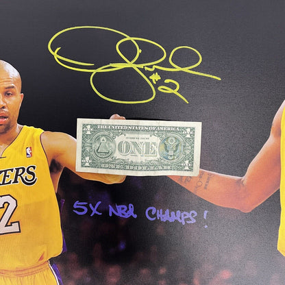 DEREK FISHER LAKERS SIGNED 20X30 STRETCHED CANVAS WITH KOBE 5X CHAMP BAS W128319