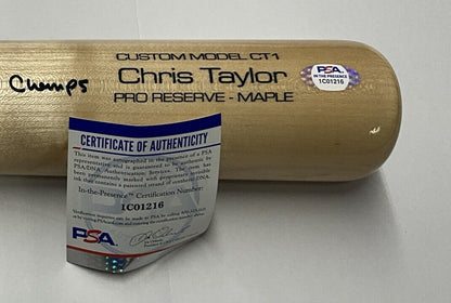 18/20 CHRIS TAYLOR DODGERS SIGNED VICTUS GAME MODEL BAT "2020 WS CHAMPS" INS PSA