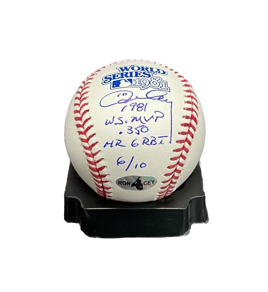 6/10 RON CEY DODGERS SIGNED 1981 WORLD SERIES BASEBALL WS MVP WITH STATS PSA ITP