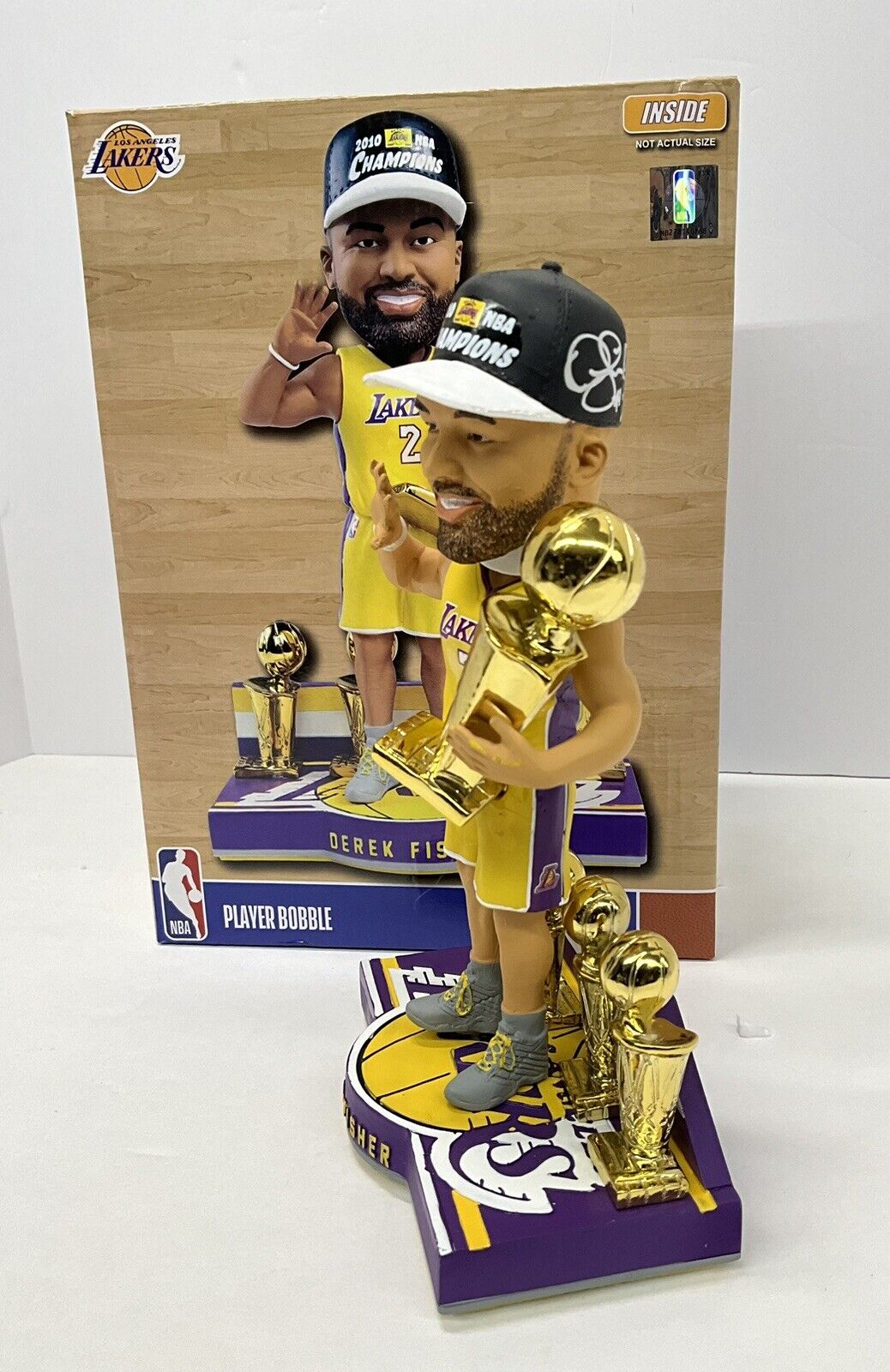 DEREK FISHER SIGNED LAKERS 5X CHAMPION LIMITED #/360 FOCO BOBBLEHEAD BAS W128229