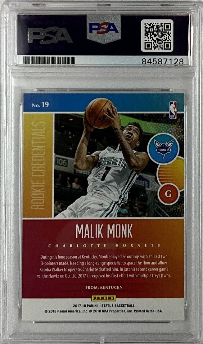 MALIK MONK SIGNED HORNETS PANINI ROOKIE CREDENTIALS #19 RC PSA SLABBED 84587128