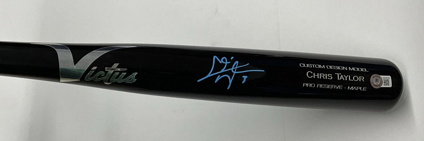 CHRIS TAYLOR DODGERS SIGNED VICTUS GAME MODEL CUSTOM BLACK BAT BAS ITP WZ59535