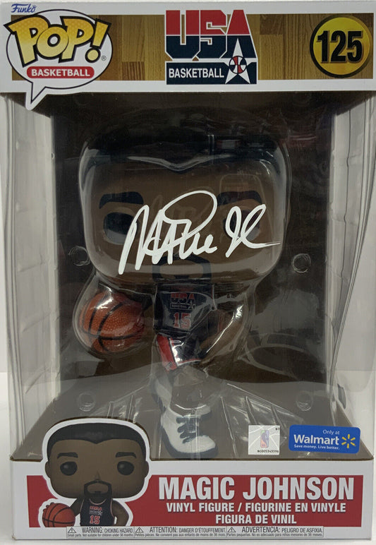 MAGIC JOHNSON SIGNED USA #125 10-INCH JUMBO WALMART EX FUNKO POP BAS WY61743