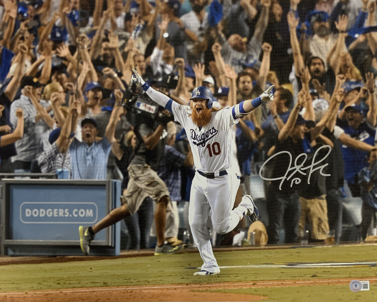 JUSTIN TURNER DODGERS SIGNED 2017 NLCS WALK OFF HOMERUN 16X20 PHOTO BAS WITNESS