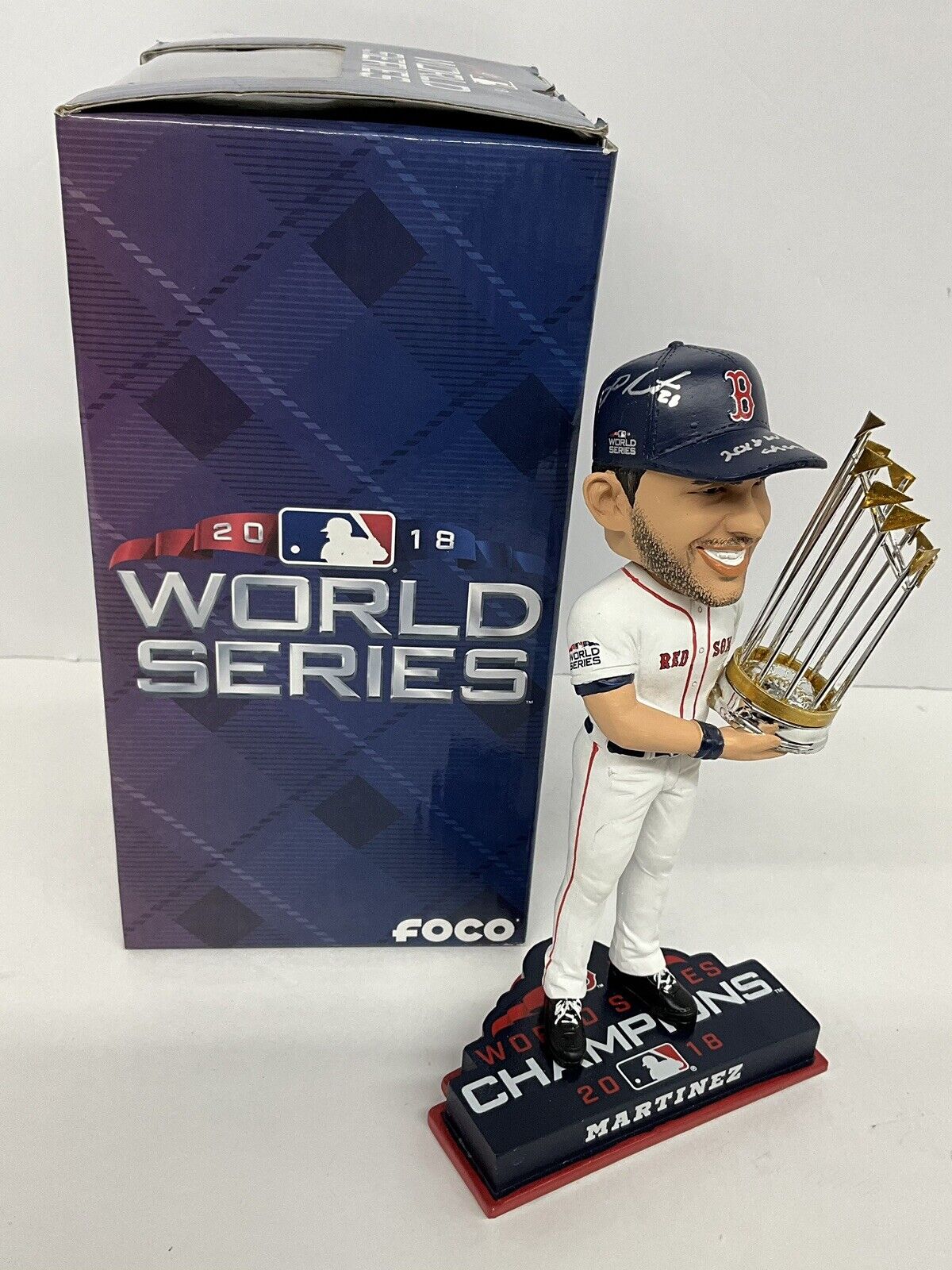 JD MARTINEZ SIGNED BOSTON RED SOX FOCO BOBBLEHEAD "2018 WS CHAMPS" BAS W807863