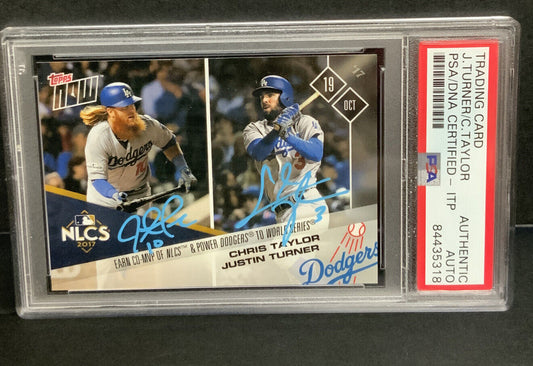 JUSTIN TURNER & CHRIS TAYLOR SIGNED 2017 NLCS CO-MVP TOPPS NOW CARD PSA 84435318