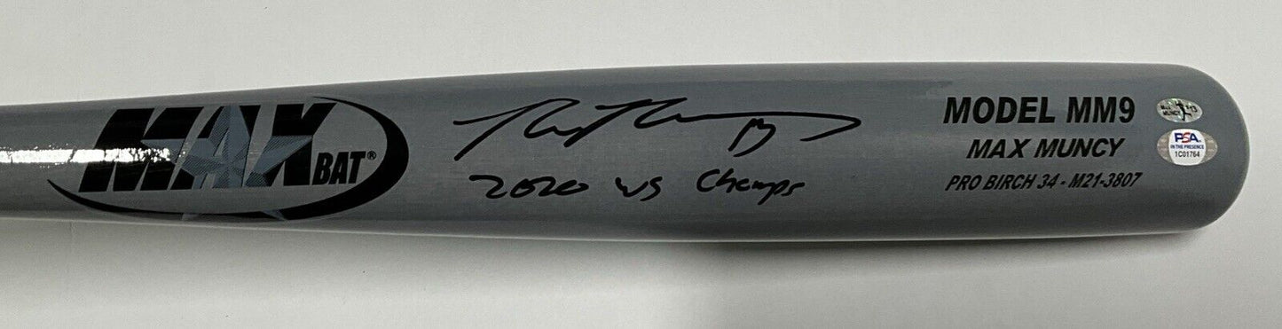 MAX MUNCY DODGERS SIGNED MAXBAT GAME MODEL BAT "2020 WS CHAMPS" INSC PSA 1C01764