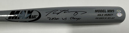 MAX MUNCY DODGERS SIGNED MAXBAT GAME MODEL BAT "2020 WS CHAMPS" INSC PSA 1C01764