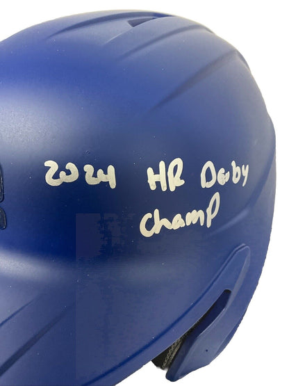 TEOSCAR HERNANDEZ SIGNED DODGERS HELMET "2024 WS CHAMPS. HR DERBY CHAMP" PSA 112