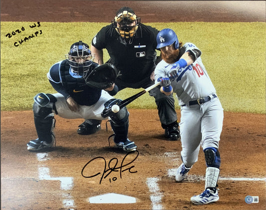 JUSTIN TURNER DODGERS SIGNED 16X20 2020 WORLD SERIES PHOTO "2020 WS CHAMP" BAS