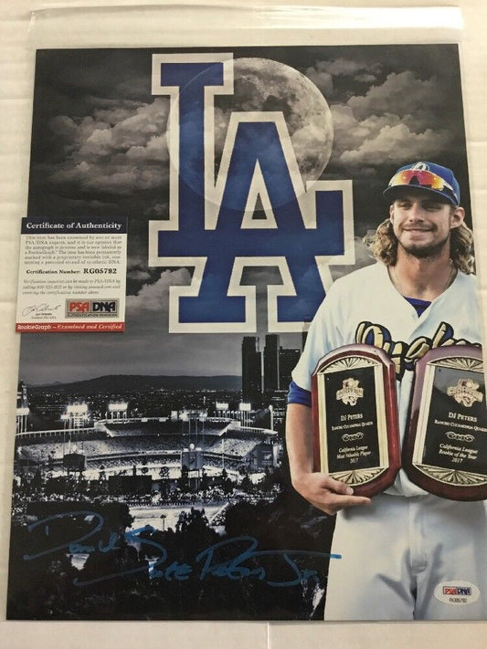 DJ PETERS DODGERS PROSPECT QUAKES RARE FULL NAME 11X14 ROY & MVP PHOTO PSA