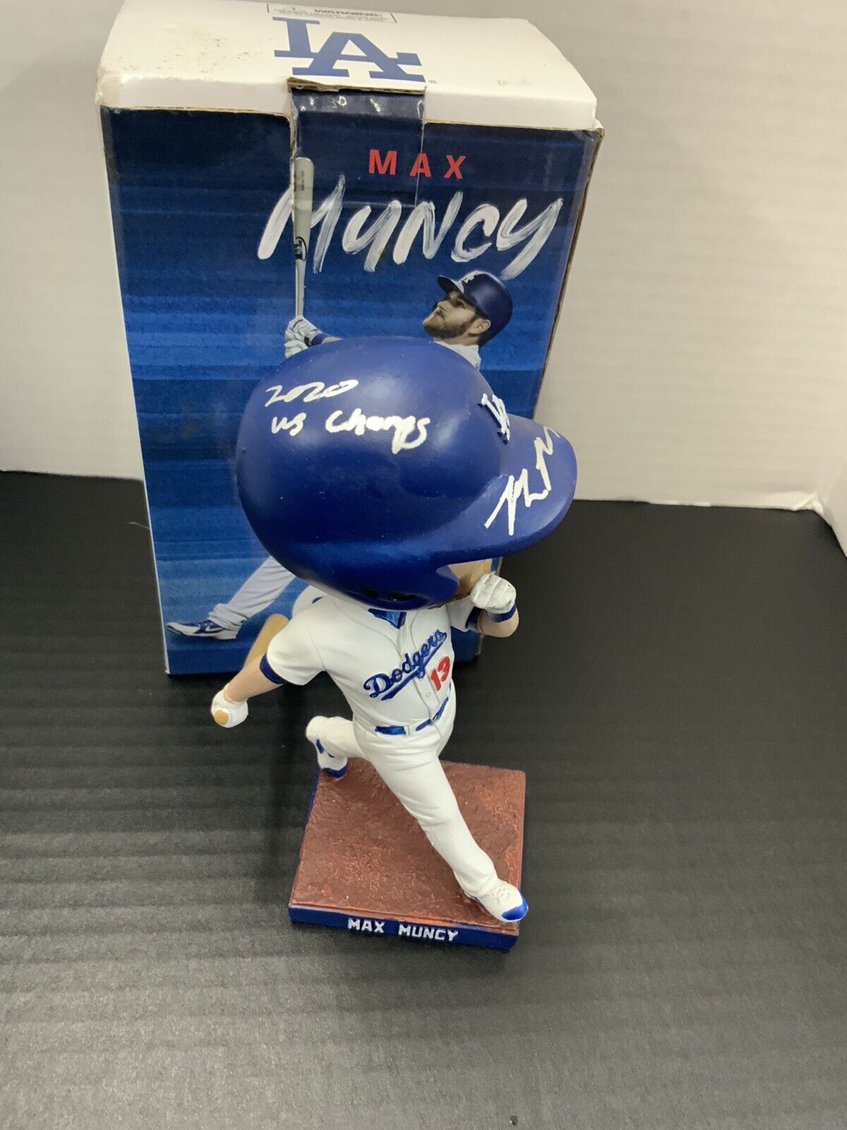 MAX MUNCY DODGERS SIGNED SGA BOBBLEHEAD "2020 WS CHAMPS" INSCRIPTION MLB COA