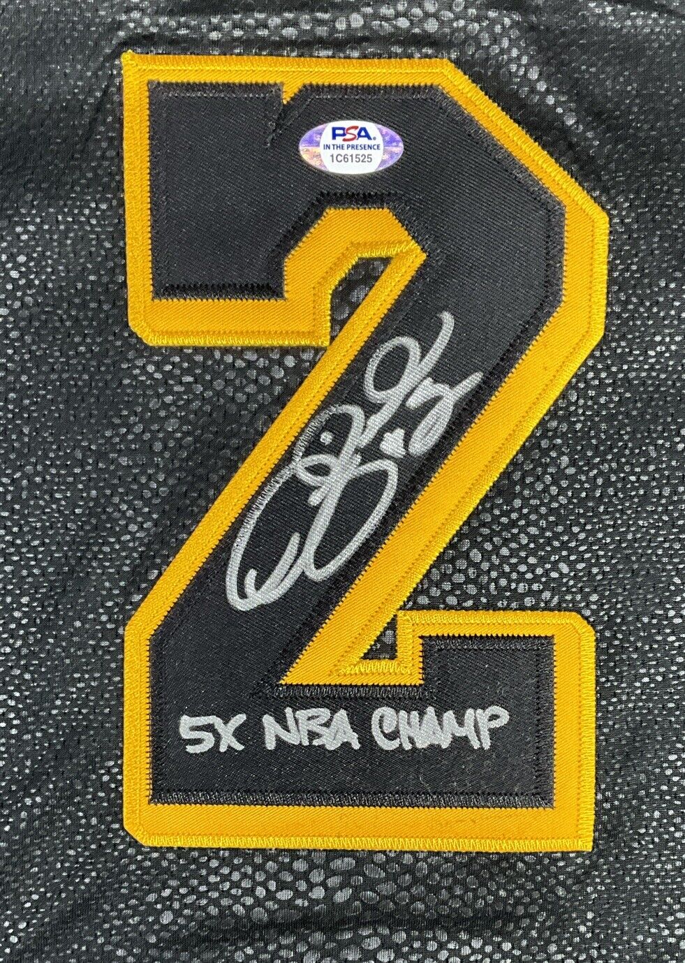 DEREK FISHER LAKERS SIGNED BLACK JERSEY "5X NBA CHAMP" INSCRIPTION PSA 1C61525