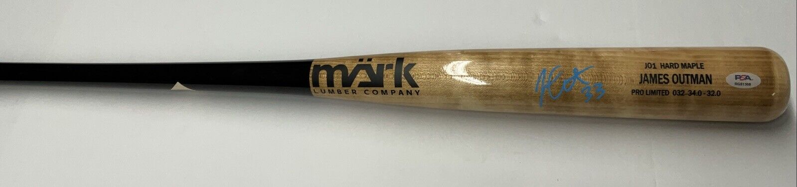 JAMES OUTMAN DODGERS SIGNED MARK LUMBER GAME MODEL J01 MAPLE BAT PSA RG51308