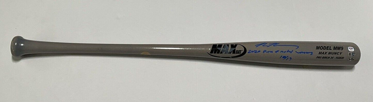 10/13 MAX MUNCY SIGNED GAME MODEL MM9 MAXBAT 2020 piece of metal winner" MLB PSA