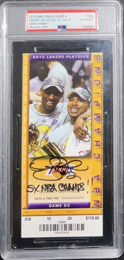 DEREK FISHER SIGNED 2010 NBA FINALS TICKET STUB "5X NBA CHAMPS" PSA 73335487