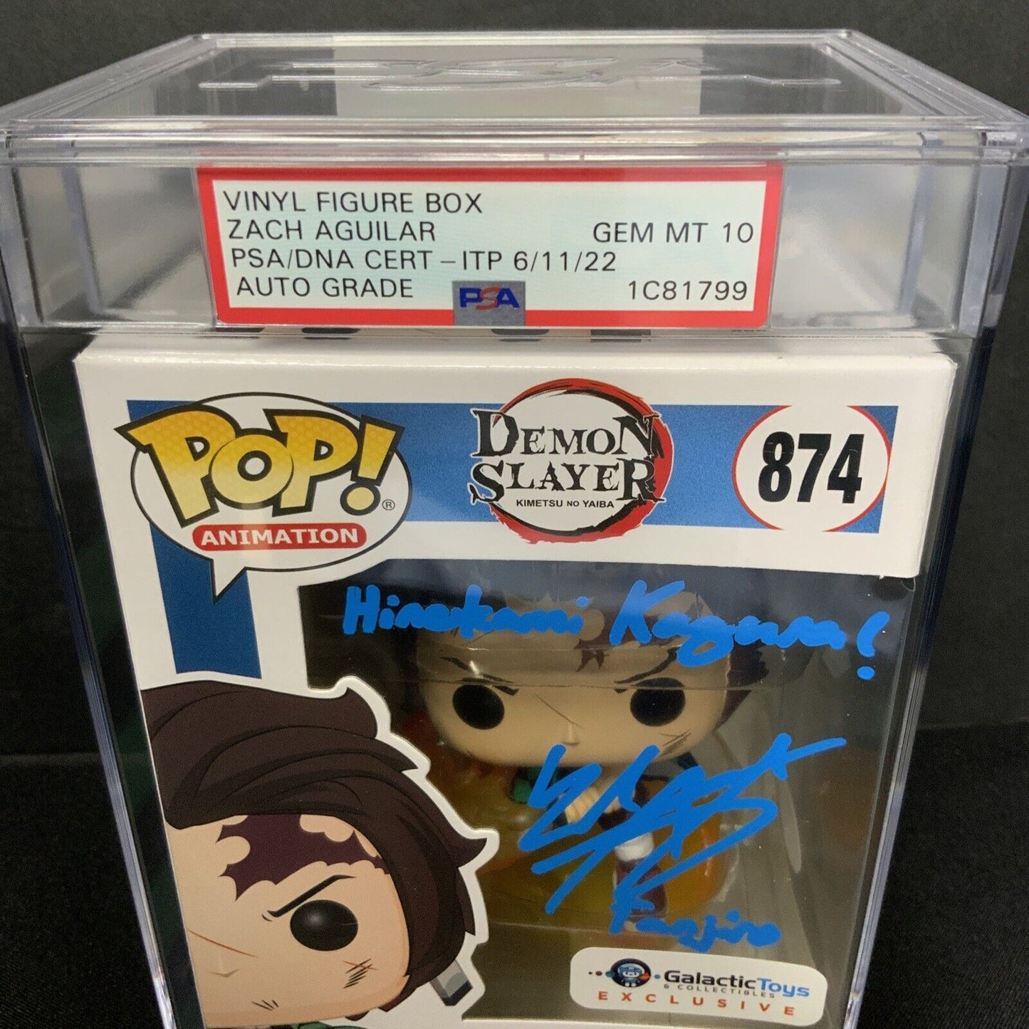 ZACH AGUILAR SIGNED TANJIRO KAMADO FUNKO POP 874 PSA 1C81799 GEM MT 10 AUTO