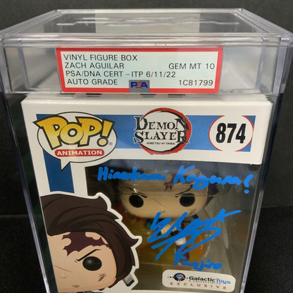 ZACH AGUILAR SIGNED TANJIRO KAMADO FUNKO POP 874 PSA 1C81799 GEM MT 10 AUTO