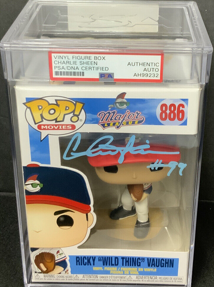 CHARLIE SHEEN SIGNED "RICKY VAUGHN" FUNKO POP  PSA SLABBED  AH99232