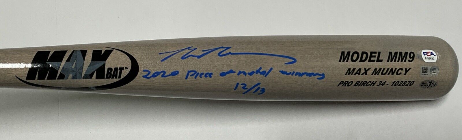 12/13 MAX MUNCY SIGNED GAME MODEL MM9 MAXBAT 2020 piece of metal winner" MLB PSA