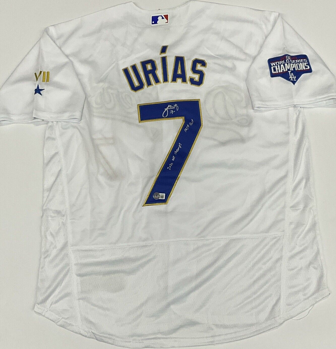 JULIO URIAS SIGNED 2020 CHAMPIONS JERSEY "2020 WS CHAMPS LAST OUT" BAS WZ59912